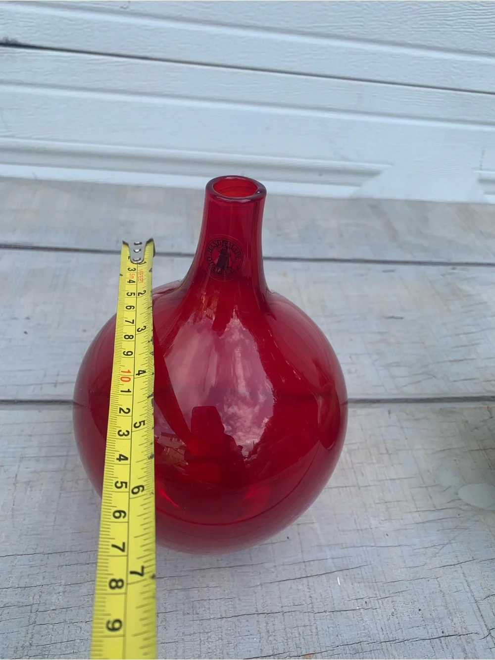 Red & Olive Green Art Glass Salong Vase Hand Blown J Jelinek Retired Style pair